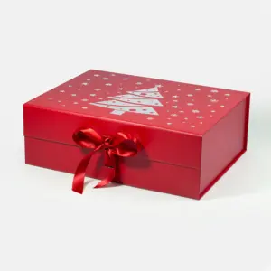 A4 Deep Red Christmas Eve Gift Box with Ribbon